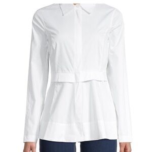 Donna Karen White Long-Sleeve Peplum Zip-Up Top